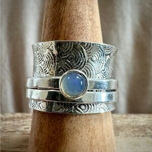 NWOT Sterling Silver Textured Ring with Blue Stone